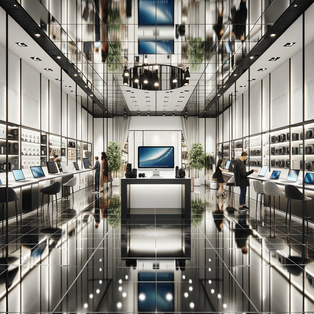 鏡を多用した商品展示の工夫